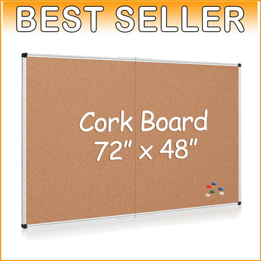 Extra Large 72" x 48" Foldable Cork Bulletin Board with Aluminum Frame