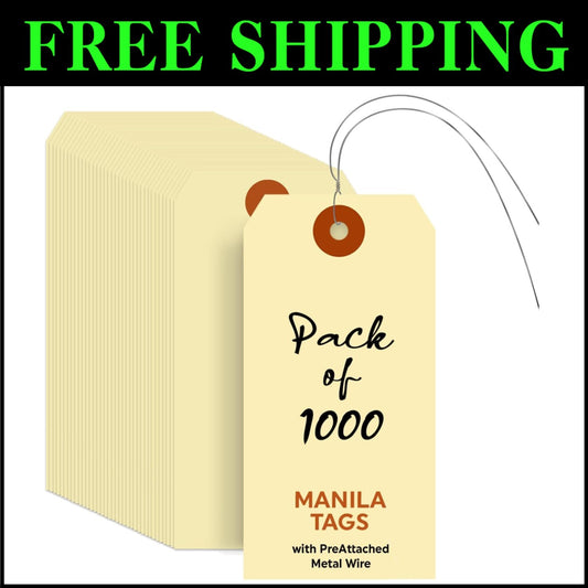 1000 Blank Manila Shipping Tags, 4.75"x2.375" Prewired Cardstock, Durable Design