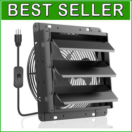 Energy-Efficient 10 Inch Exhaust Fan with Low Noise & Steel Mesh Screen - Black