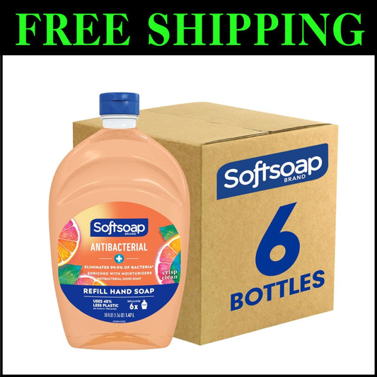Moisturizing Antibacterial Hand Soap Liquid Refill – 6 Pack, 50oz, Crisp Clean