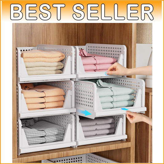 5-Pack Stackable Closet Organizer Bins, Foldable Storage Solution in White