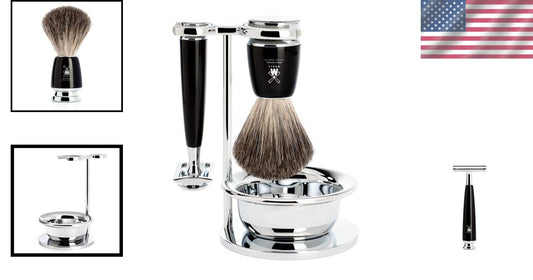 Closed Comb Safety Razor and Pure Badger Brush Set - Barbershop Quality Grooming