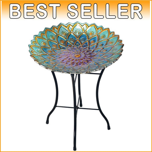 Elegant Bird Bath with Foldable Stand - 21" Handpainted Mosaic in Blue & Purple