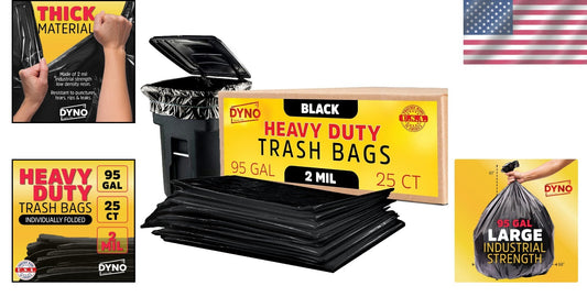 Durable 2 Mil Black Trash Bags - 25 Count for Industrial & Residential Waste