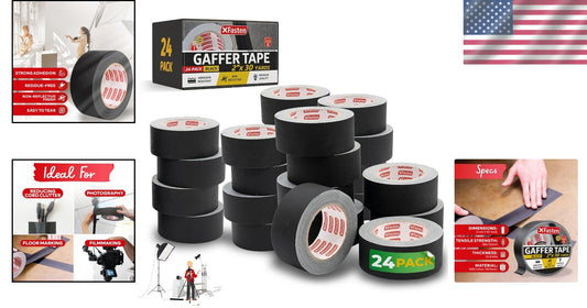 24-Pack Black Gaffers Tape 2 Inch x 30 Yards - Residue-Free Heavy-Duty Solution