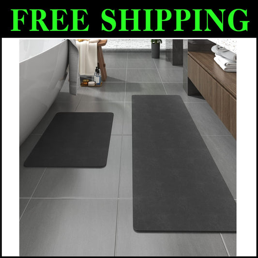 Elegant 2-Piece Dark Grey Bath Mat Set - Durable & Easy-Clean Floor Rugs
