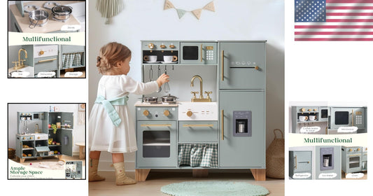 Stylish Toddler Play Kitchen Set with Functional Ice Dispenser & Coffee Maker