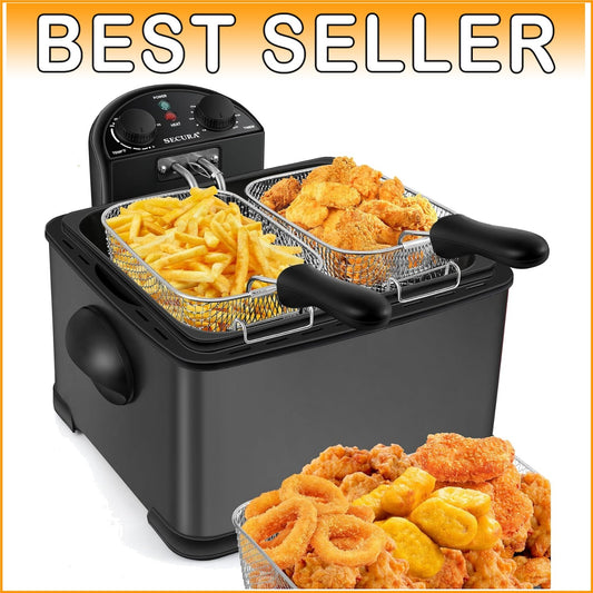 1700-Watt Stainless Steel Triple Basket Deep Fryer with Odor Filter, 4L Capacity