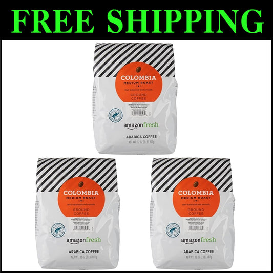 Smooth Finish Colombia Ground Coffee - 3 x 32 Oz Bags, Perfect for Daily Brew