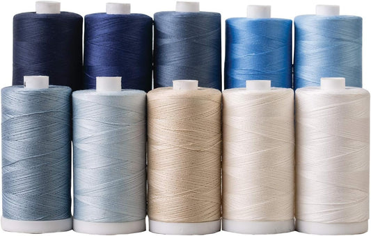 10-Pack Cotton Thread Spools - 1200 Yards Each - Perfect for Quilting Projects
