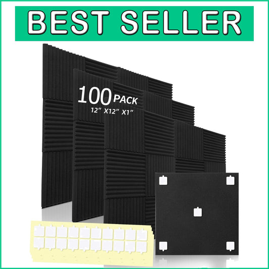 Flexible Installation Acoustic Foam Panels - 100 Pack, Adhesive Backing Included