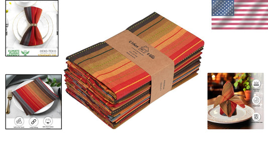 Red Multi Color Striped Napkin Set - 12 Premium Cotton Dinner Napkins 20x20