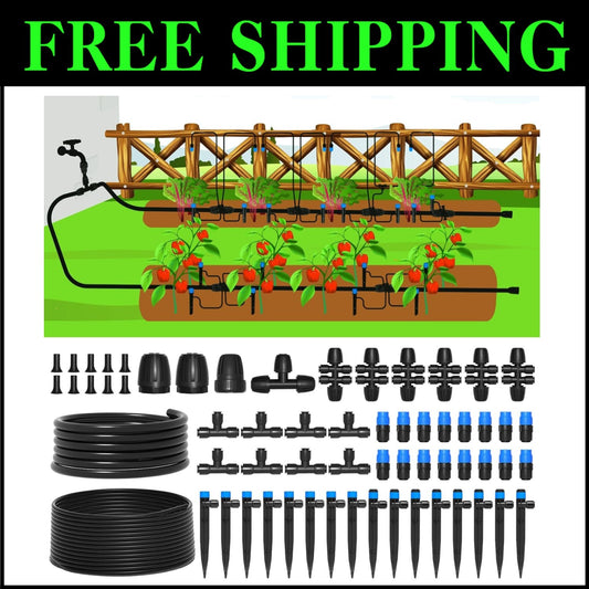 Efficient 230FT Garden Drip Irrigation Kit with Adjustable Emitters & Sprinklers
