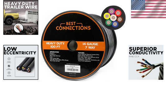 Color-Coded 7-Way Trailer Wiring Harness - 100FT Heavy Duty for RV & Automotive