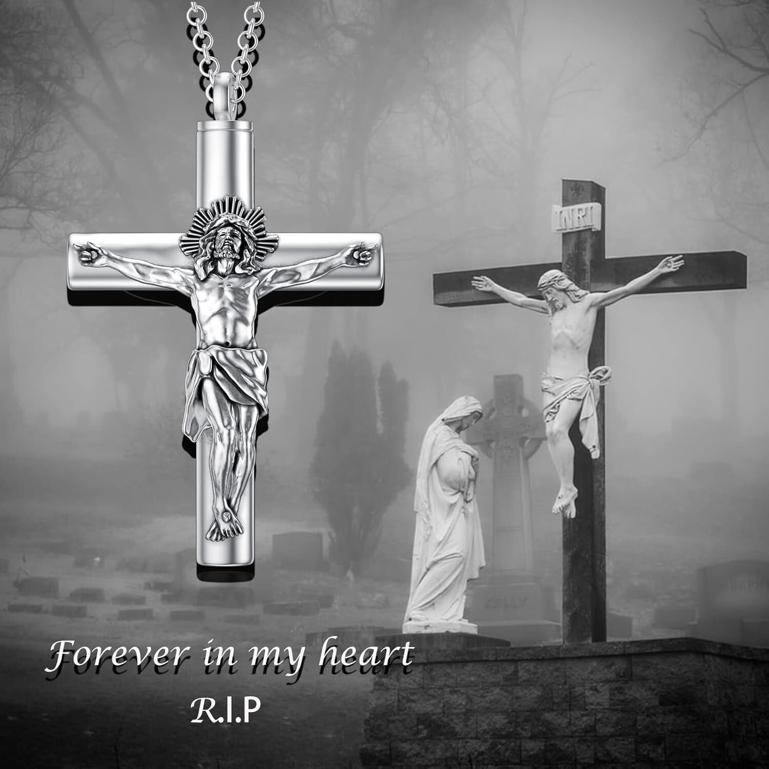 Waterproof Cremation Necklace for Ashes - Cross Pendant for Men & Women
