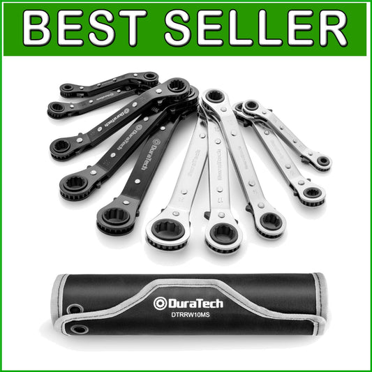 10-Piece Reversible Ratcheting Wrench Set with Offset Box Ends, SAE & Metric