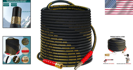 Durable 100FT Rubber Kink Resistant Hose for Efficient 4000 PSI Pressure Washing