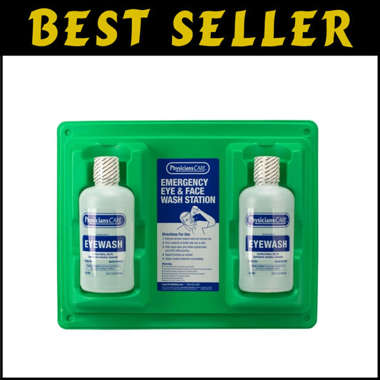 Safety Green Wall-Mountable Eyewash Station with Two 32 oz Eye Rinse Bottles