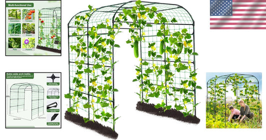 Durable Metal Arbor Trellis with Netting for Vertical Gardening & Plant Support