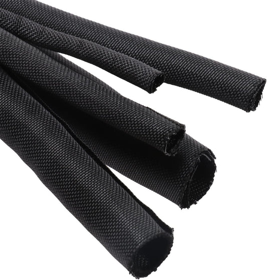 28ft Braided Split Sleeving - Black Cable Protector for Automotive & Audio-Video