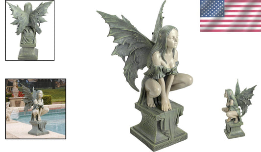 Celtic Fairy Garden Statue - Large 19" Fairy with Butterfly Wings in Two Tone