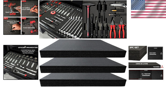 Protective Black Polyethylene Tool Box Foam - 3 Pack, Easy to Cut & Install