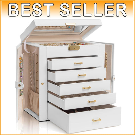 Elegant 6-Tier Lockable Jewelry Box with Mirror - Perfect Storage for Women