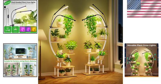 7-Tier Indoor Plant Stand with Adjustable Grow Lights - Elegant Half-Moon Design