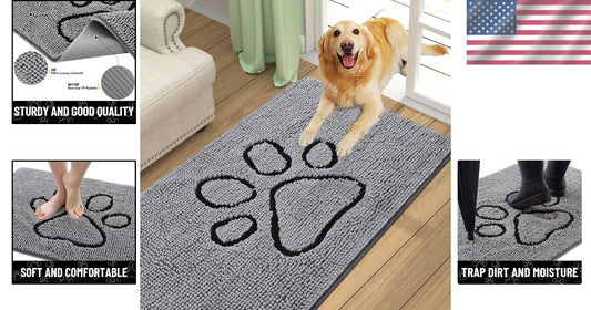 Non-Slip Chenille Dog Door Mat - Quick Dry Absorbent Entry Rug 59x24 Inches
