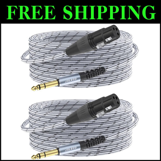 50FT XLR Female to 1/4 TRS Balanced Cable, 2 Pack for Professional Audio