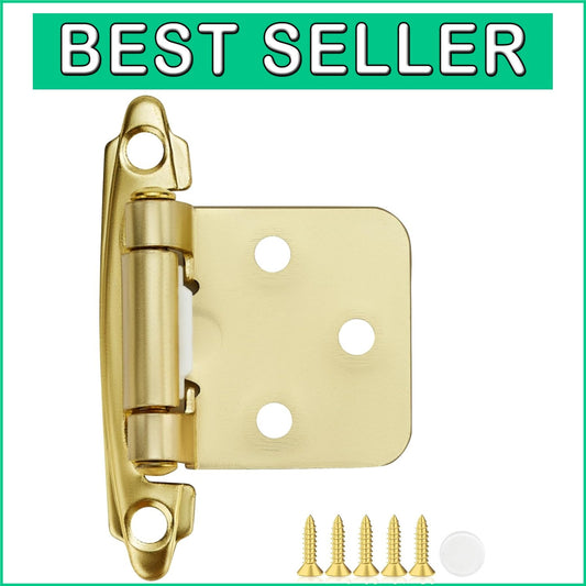 40 Pack Gold Self-Closing Cabinet Hinges - 1/2 Inch Overlay, Quiet Operation