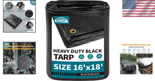 Durable 16x18 Feet Black Tarpaulin for Ultimate UV & Snow Protection Outdoors