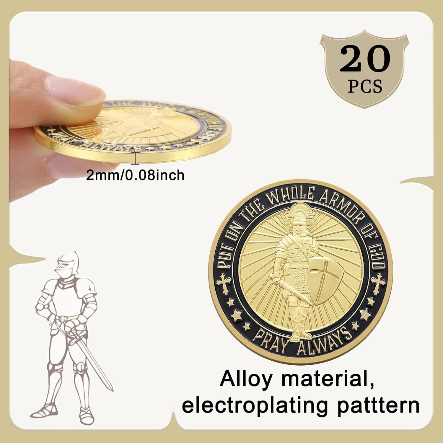 20 Pcs Armor of God Commemorative Coins - Perfect Christian Gifts & Collectibles