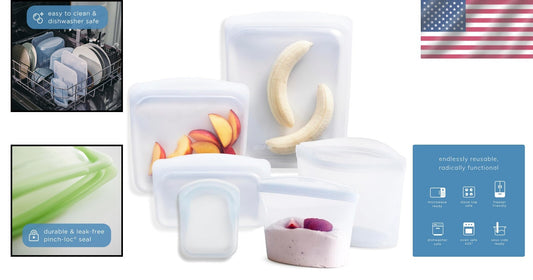 Eco-Friendly Reusable Silicone Food Storage Bags – 6-Pack, BPA Free & Leak-Proof