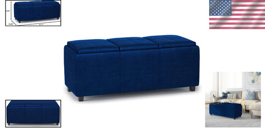 Elegant Rectangular Storage Ottoman - Assembled Blue Velvet with Serving Trays