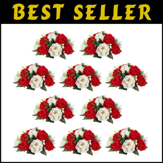 Artificial 15-Head Flower Bouquets for Elegant Indoor/Outdoor Décor - Set of 10