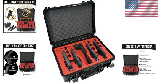 4 Pistol Firearm Case with MILITARY-GRADE Foam Insert - Dustproof & Waterproof