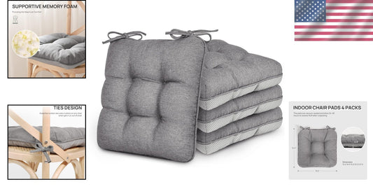 15.5" Square Memory Foam Seat Cushions - Indoor/Outdoor Plush Pads - 4 Pack