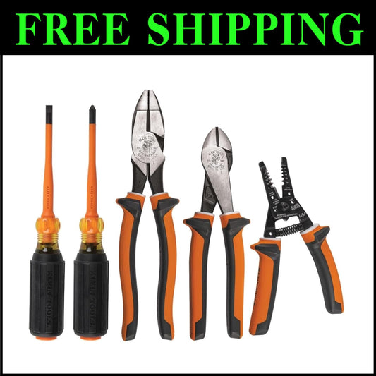 5-Piece 1000V Insulated Tool Kit with Pliers, Wire Stripper, and Screwdrivers