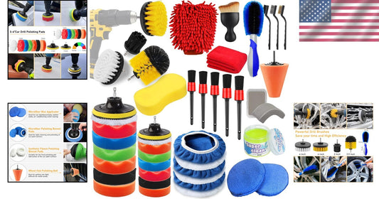 46PC Car Polishing and Detailing Set - Brushes, Pads, and Accessories Included