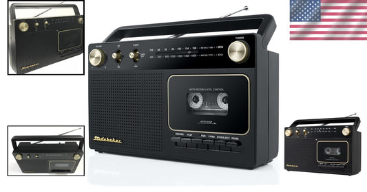 Vintage Inspired Gold Portable Audio Stereo with AM/FM Radio & Cassette Recorder