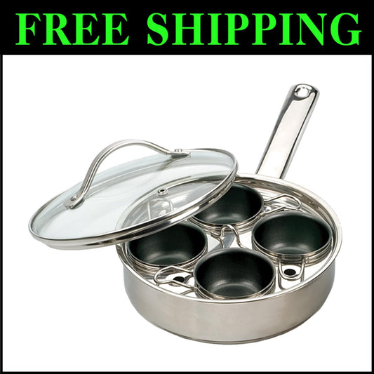 Perfectly Poached Eggs in Minutes - Stainless Steel Egg Poacher Set for 4
