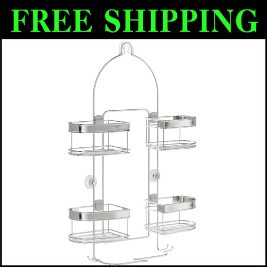 Adjustable Stainless Steel Shower Caddy with 4 Expandable Baskets for Storage