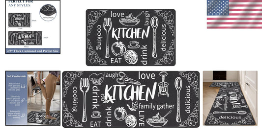Cushioned Anti-Fatigue Kitchen Mat Set of 2 - Waterproof Non-Slip Comfort
