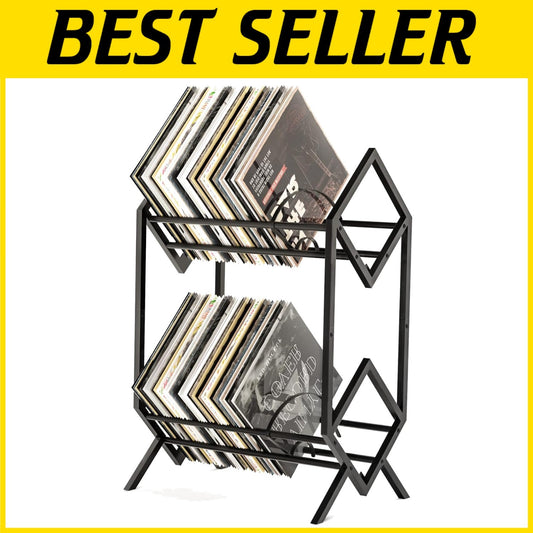 Stylish 2-Tier Vinyl Record Storage Rack for 200 Albums - Matte Black Finish