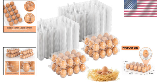 100-Pack Clear Plastic Egg Cartons - Reusable 12 Count Holders for Farm Displays