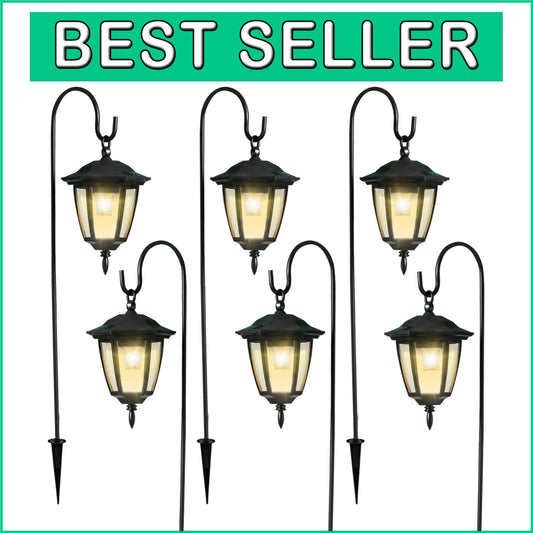 Elegant 6-Pack Solar Hanging Lights with 38.7” Hooks - Waterproof Outdoor Decor