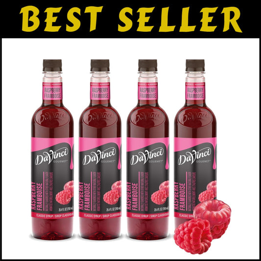 Classic Raspberry Syrup Pack of 4 - 25.4 fl oz Bottles for Gourmet Beverages