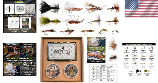 Assorted Fly Fishing Flies - 40 Hand-Tied Patterns for Trout, Bass, and More