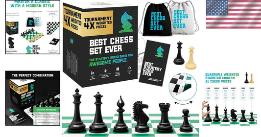 XL Quadruple Weighted Chess Set with Portable 20" Silicone Board - For All Ages